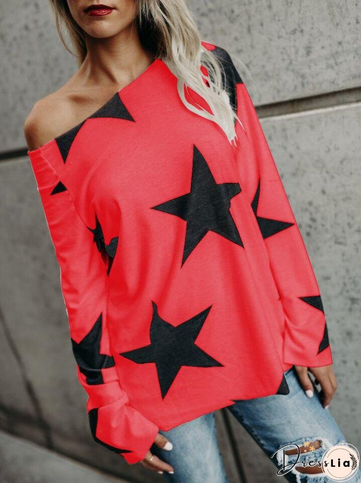 Star Long Sleeve Casual T-shirt for Women