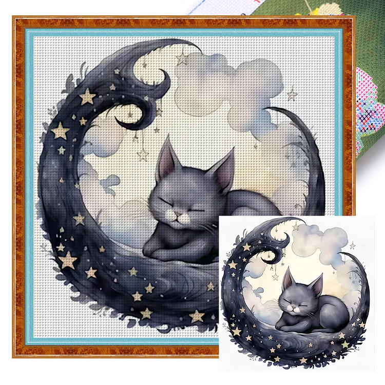 『HuaCan』Cat on the Moon  - 11CT Stamped Cross Stitch(50*50cm)