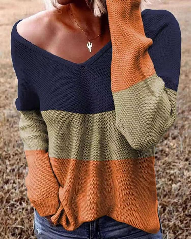 Colorblock Rib-Knit Drop Shoulder Sweater - Shop Trendy Women's Clothing | LoverChic