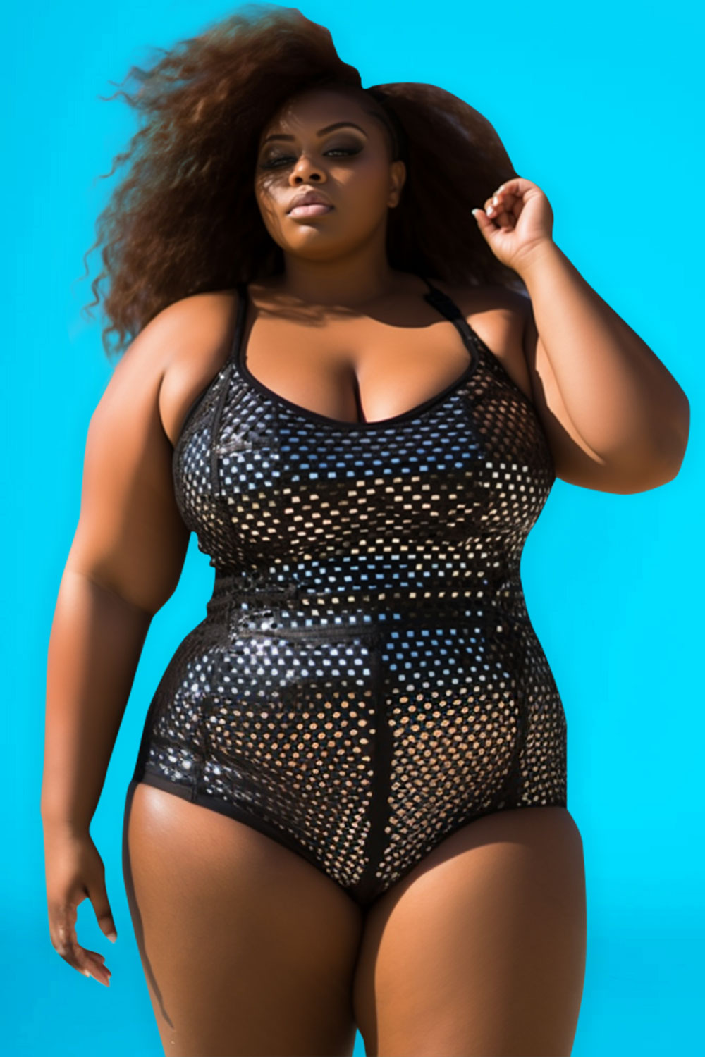Design Plus Size Beach Sparkly Black V Neck One Pieces Swimwear [Pre-Order]