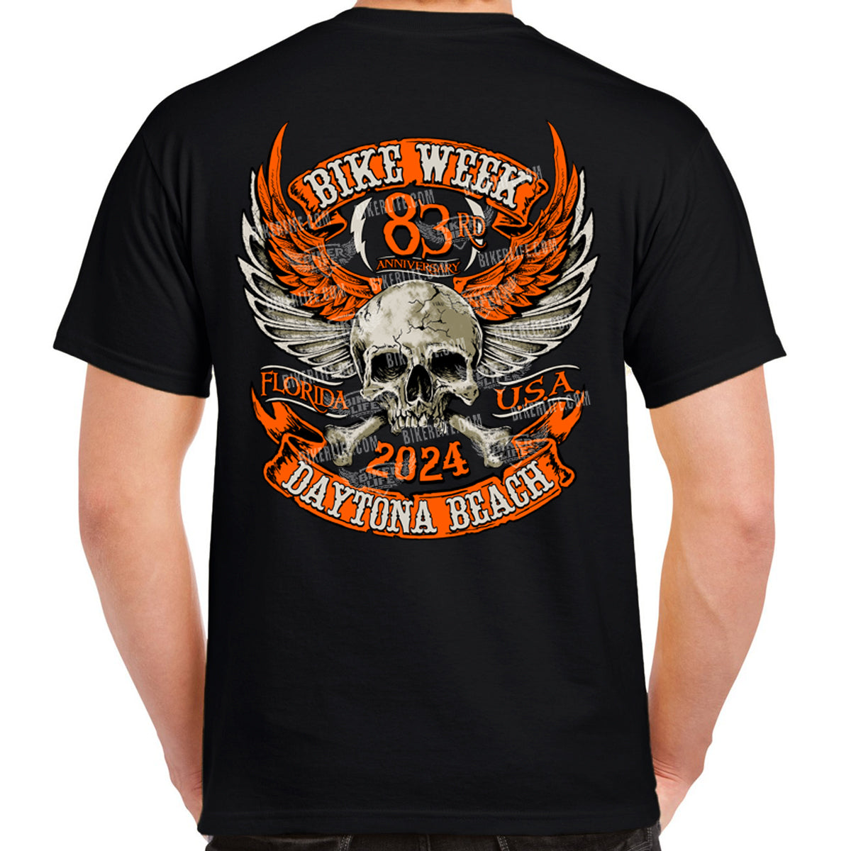 2024 Bike Week Daytona Beach Orange Skull Wings T Shirt   5779953d8593ba0a7ad180007fa98106 