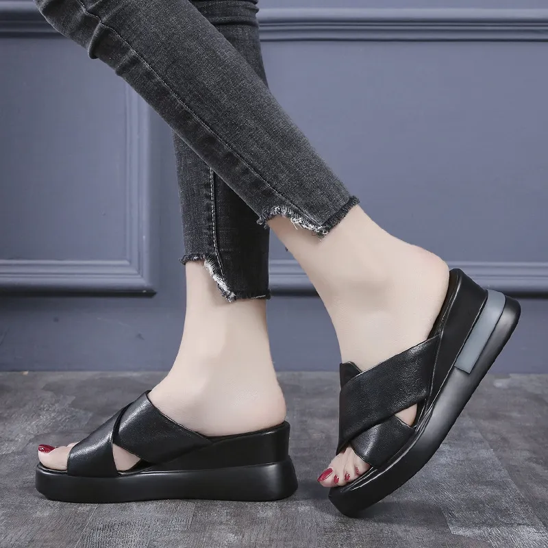 Churchf Churchf Size One Line Slippers Female 2024 Summer New Thick Bottom Slippers Female Cake Slope With Fashion High Heel Slippers