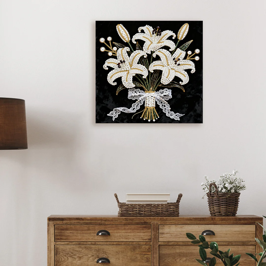 Blooming Flowers DIY Pearl Diamond Art Kit for Adult Home Decor 25x25cm With Frame