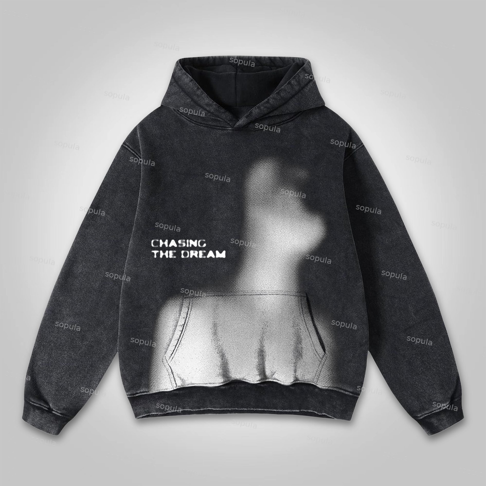 Sopula Chasing The Dream Abstract Dot Character Graphics Washed Distressed Pocket Hoodie
