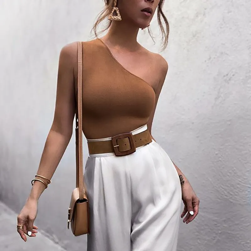 Womens Sports Tank Tops Sexy Crop Vest Casual Female One Shoulder Summer Outfits