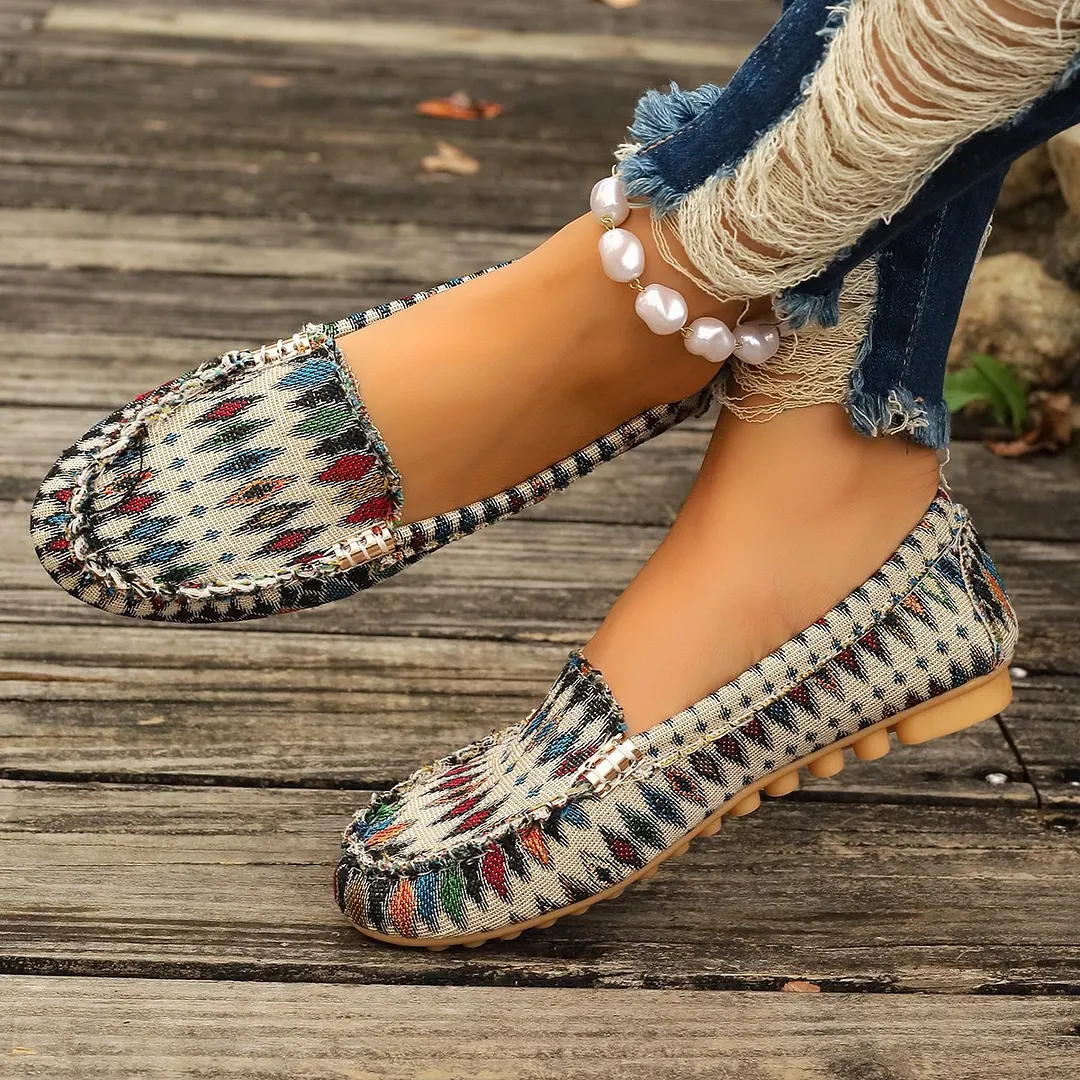 Women's Boho Print Loafers, Soft Sole Slip-On Casual Flats
