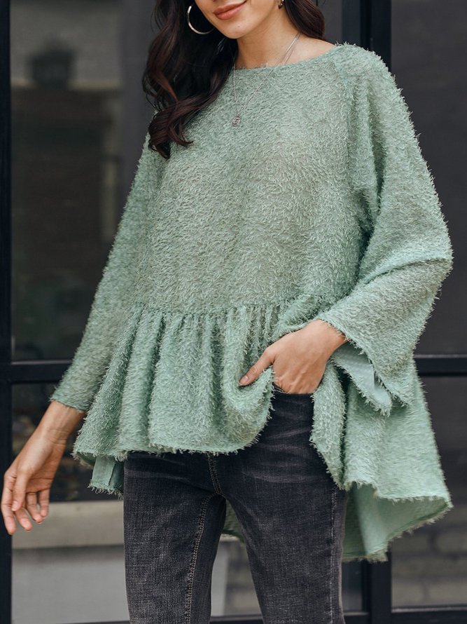 Green Plain Boho Shirts & Tops
