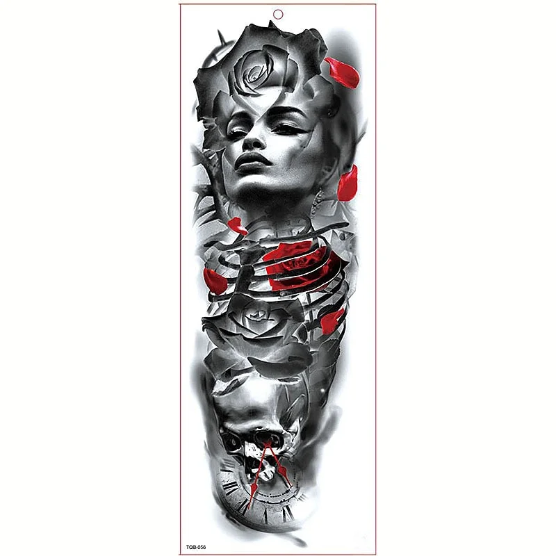 Large Arm Sleeve Tattoo Waterproof Temporary Tattoo Sticker Clock Rose Full Flower Tatoo Body Art Tattoo Girl