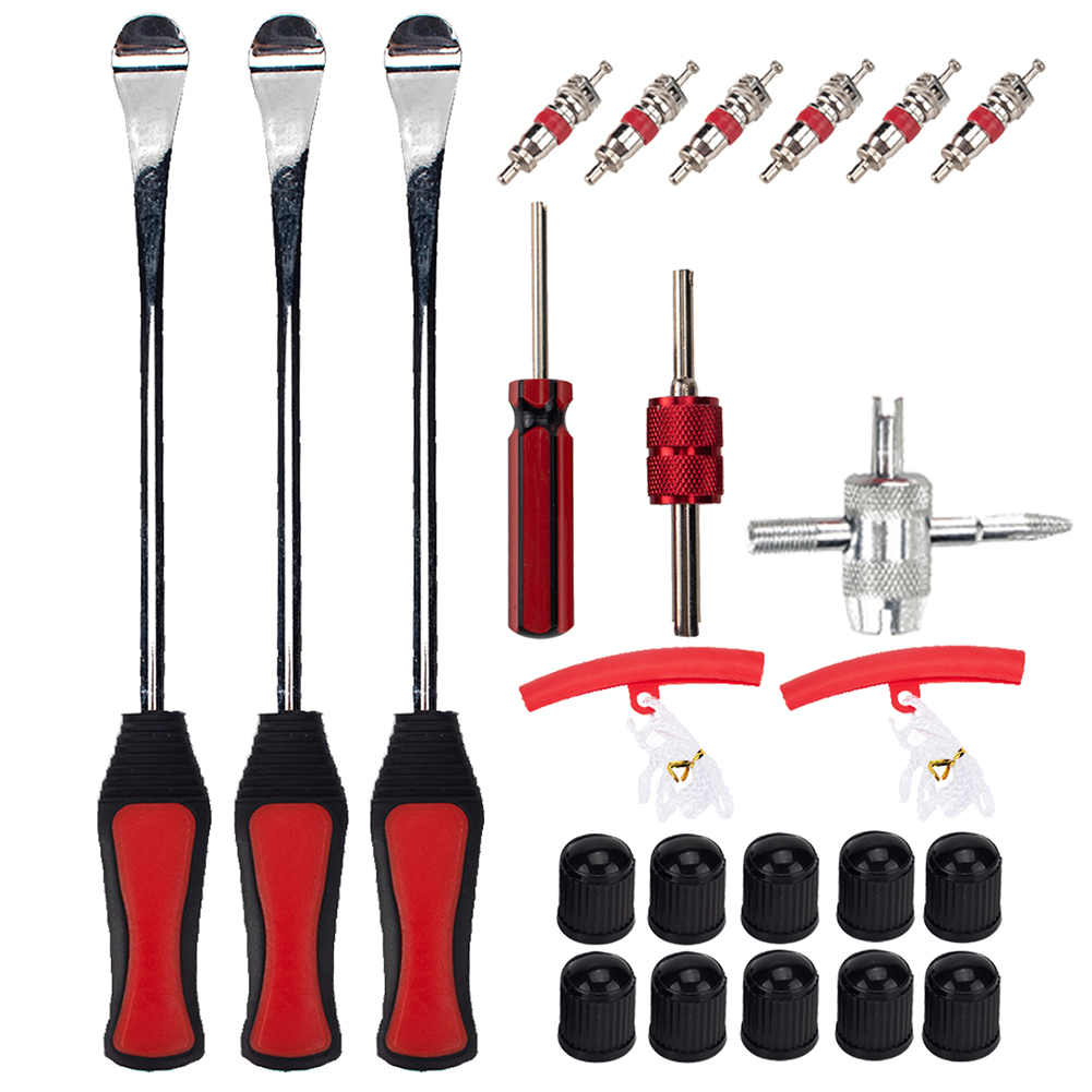 

24pcs/set Car Tire Levers Red Rim Protectors Valve Cores Tools Caps Kit, 501 Original