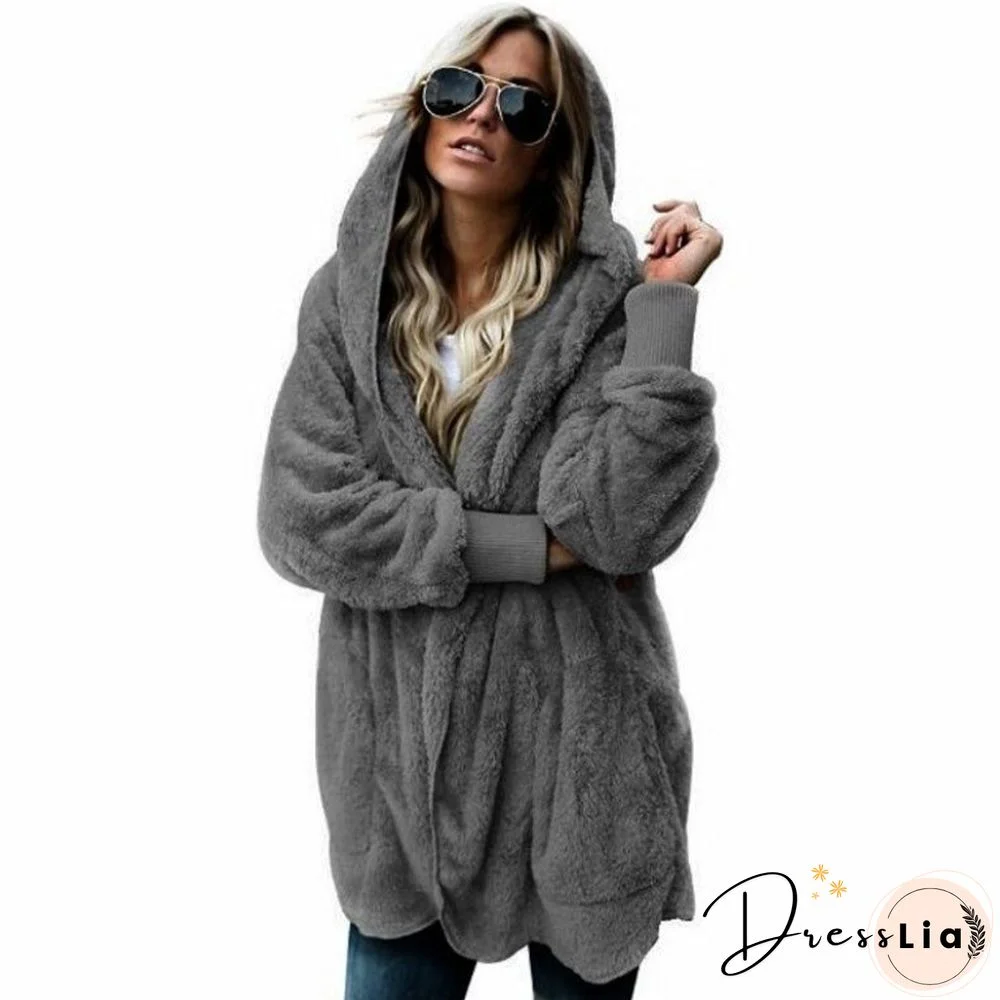 Autumn And Winter Hoodies Women Wool Warm Cotton Coat Sweatshirt Mid-length Double-sided Anti-fur Coat