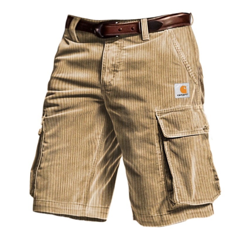 Men's Surf Shorts Vintage Corduroy Carhartt Hawaiian Beach Summer Daily Bottoms Pocket Walk Shorts Boardshorts Khaki