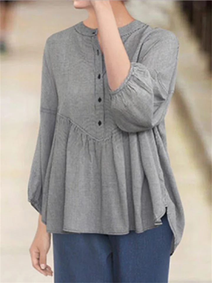 The New Seven-point Sleeve Big Yard Top Loose Casual Cover Meat Thin Temperament V-neck Classic Shirt Female | 168DEAL