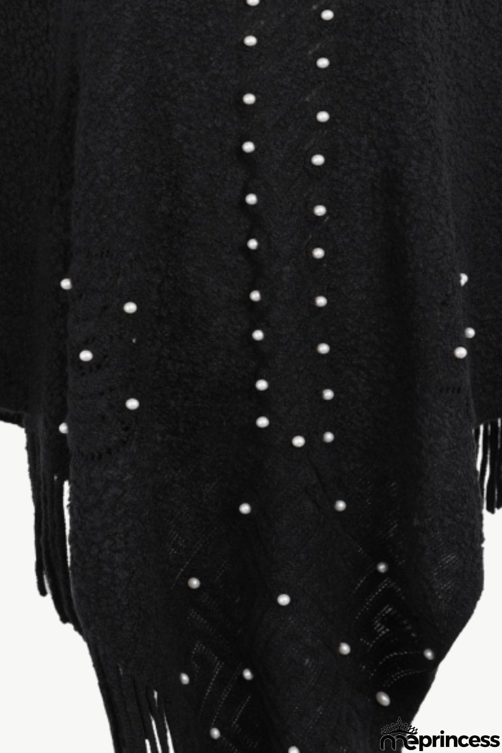 Pearl Trim Fringe Hem Poncho