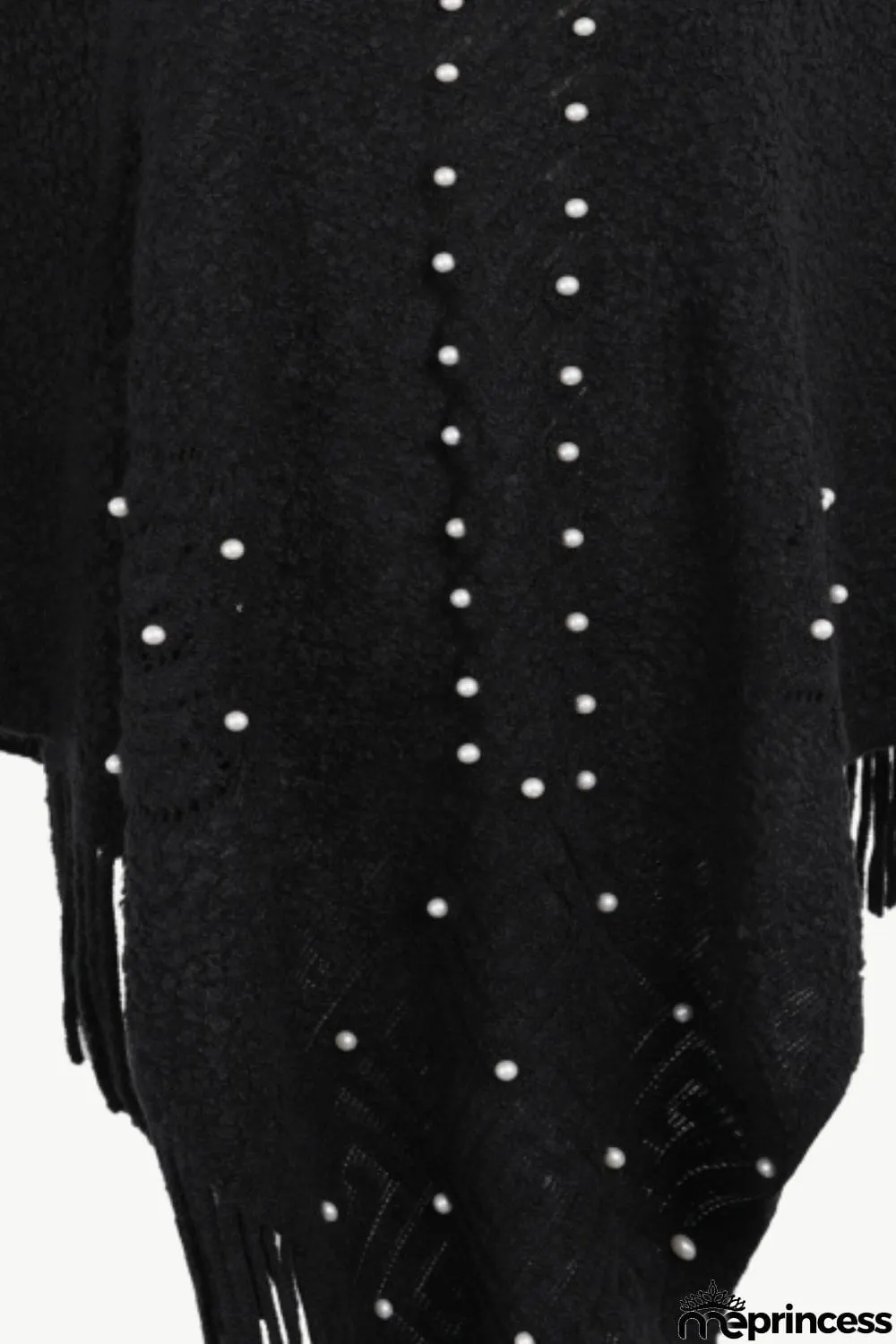 Pearl Trim Fringe Hem Poncho