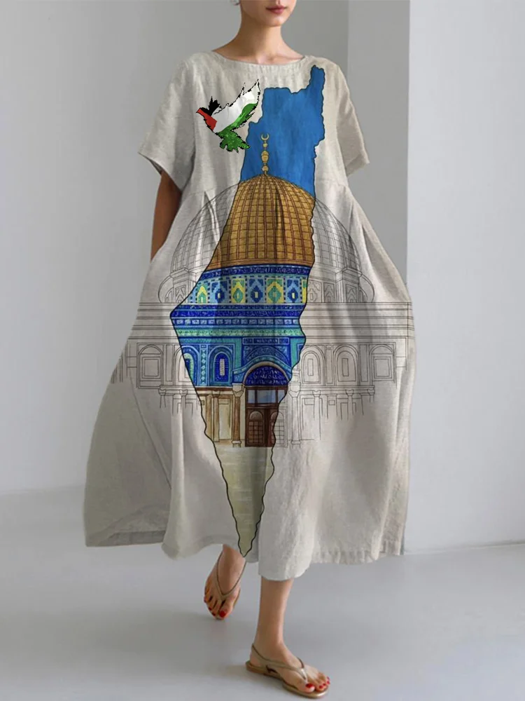 I Hope Peace Forever  Printed Cotton Linen Dress