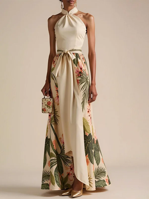 Halter Sleeveless Print Maxi Dress