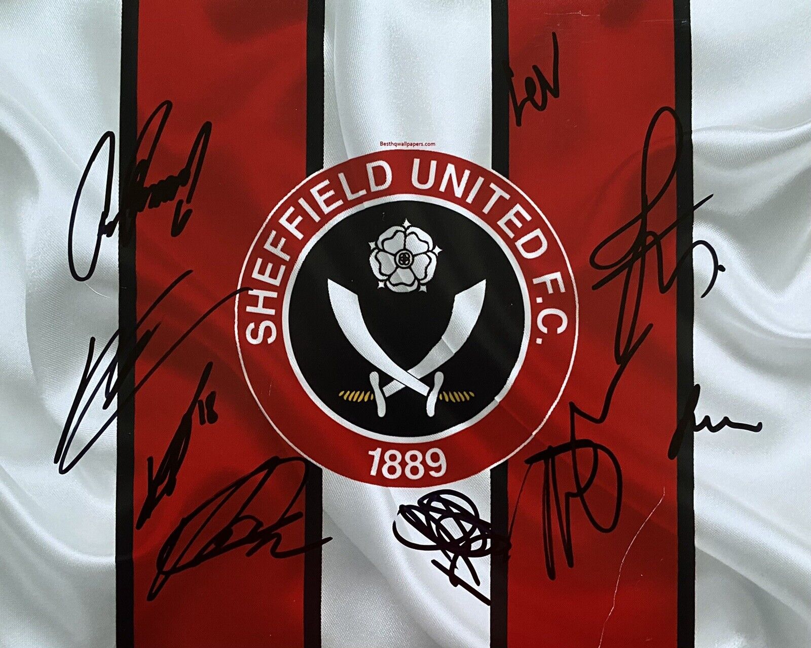 Sheffield United Photo Poster painting Signed By 21/22 Squad Inc Fleck - Slight Scratch On Photo Poster painting