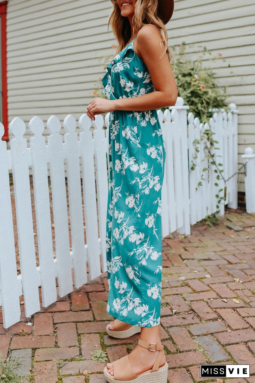 Fashion Casual Print Split Joint V Neck Loose Jumpsuits