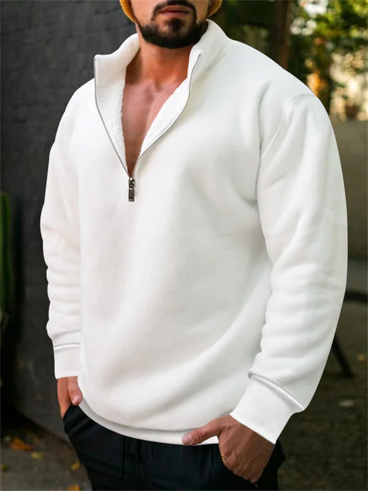 Long Sleeve Standing Collar Padded Standing Collar Loose Sweatshirt Men's Athletic Casual Half Zipper Solid Color Pullover S-5XL