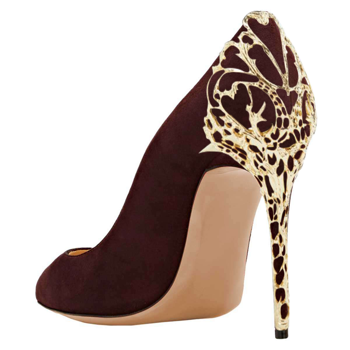 GOOSHOE Maroon Suede Shoes Stiletto Heel Pointy Toe Pumps