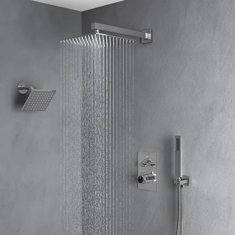 SFS-1003A-CH12 Wall-Mounted 12-Inch and 6-Inch Thermostatic Rainfall Shower with Push Button Diverter 