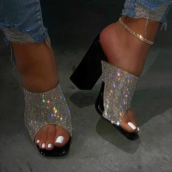 Prettyava Stylish Glamorous Rhinestone Strap Heels