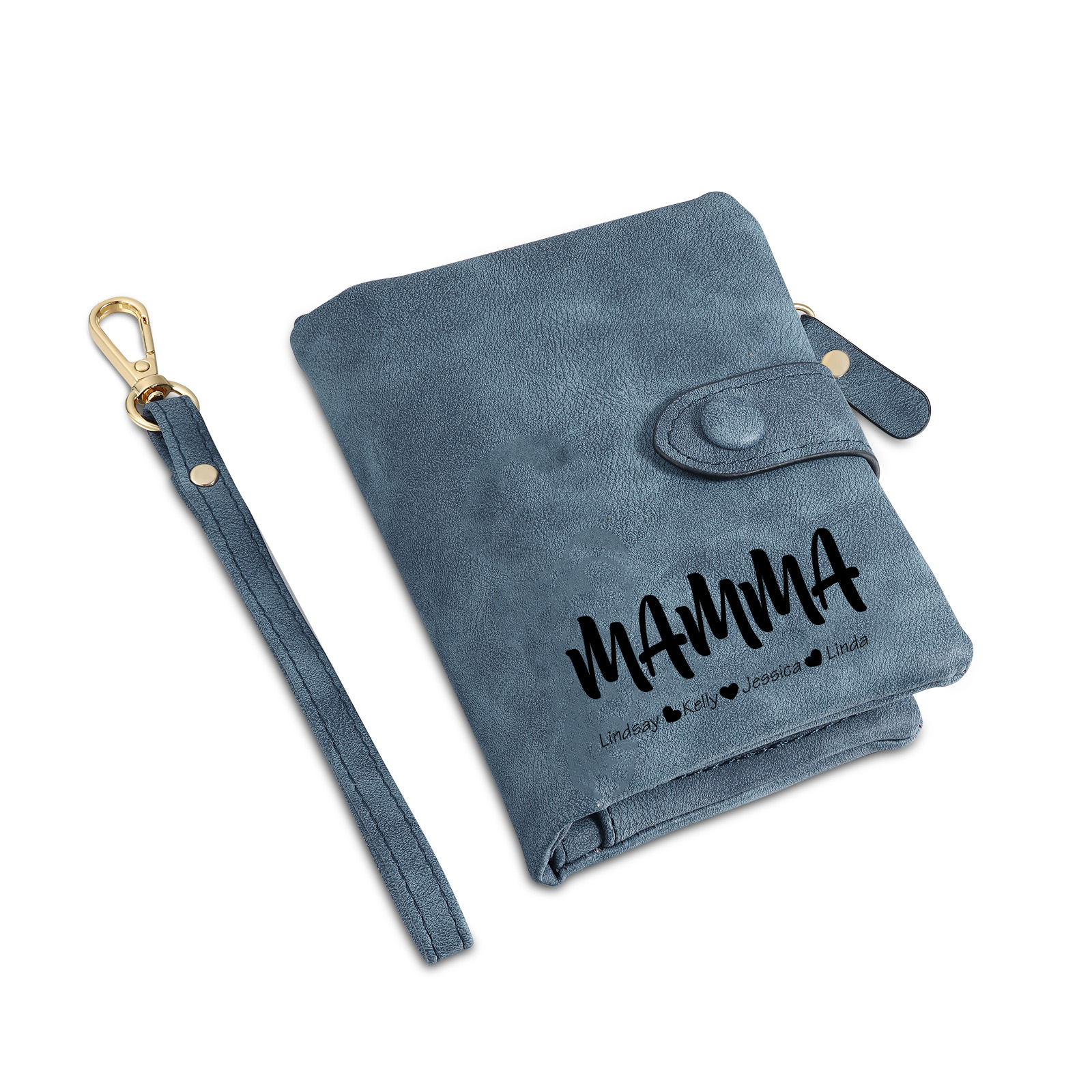 Portafoglio in PU pelle con 4 nomi & 2 testi & 1 foto personalizzati per mamma