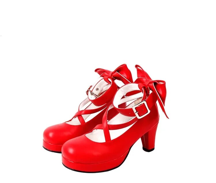 VCshoesWoman Mori Girl Lolita Cosplay Shoes Lady High Heels Pumps Women Princess Dress Wedding Party Red Shoes Bowtie