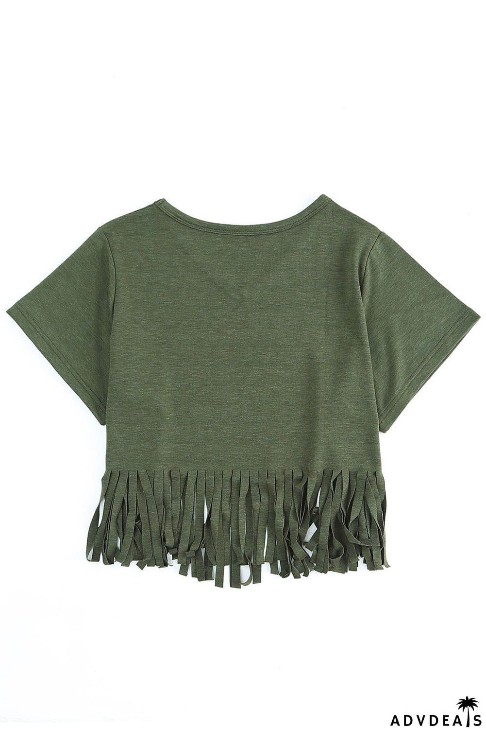 Fringe Hem V Neck T Shirt