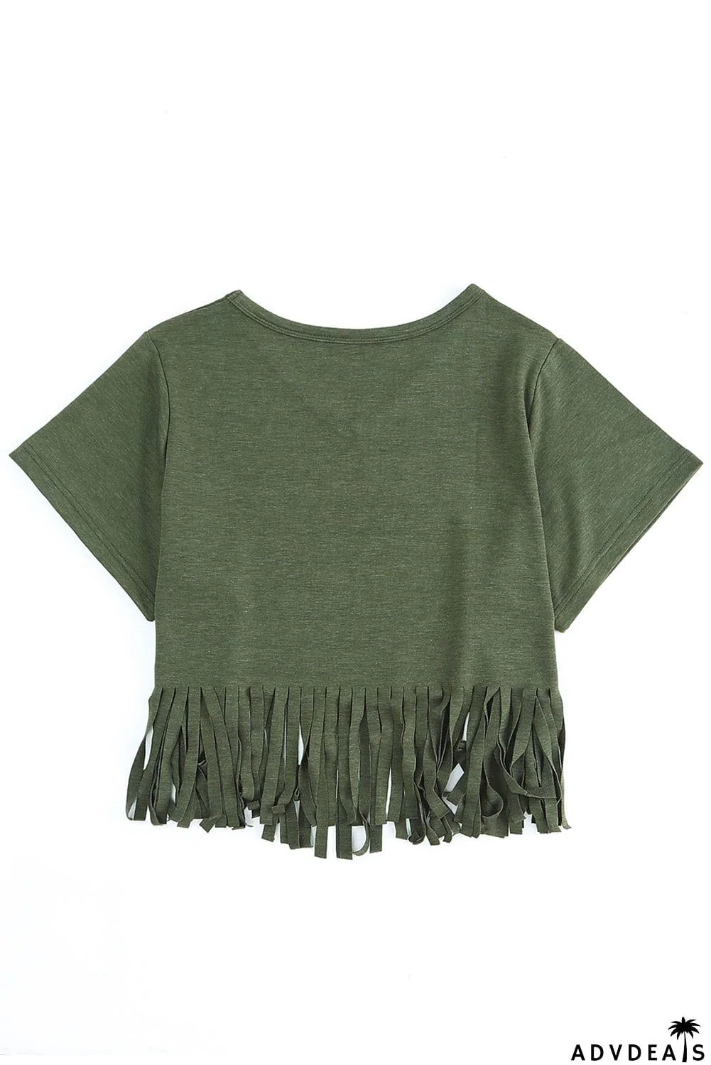 Fringe Hem V Neck T Shirt