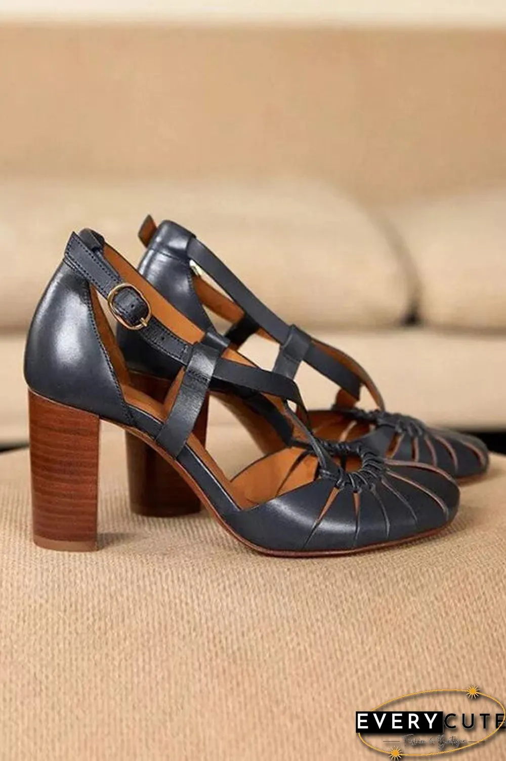 Multi Cross Strap Chunky High Heel Sandals