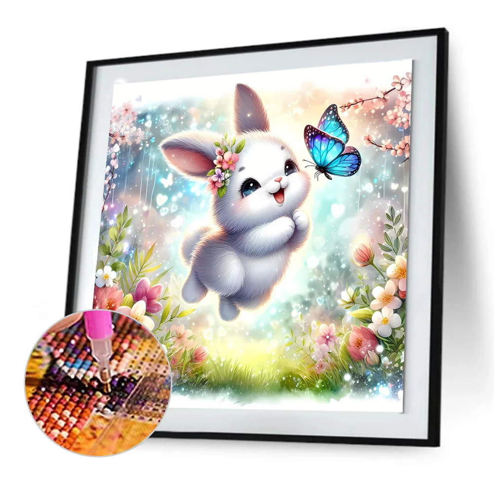 Full Round Diamond Painting 30*30cm - Rabbit And Butterfly