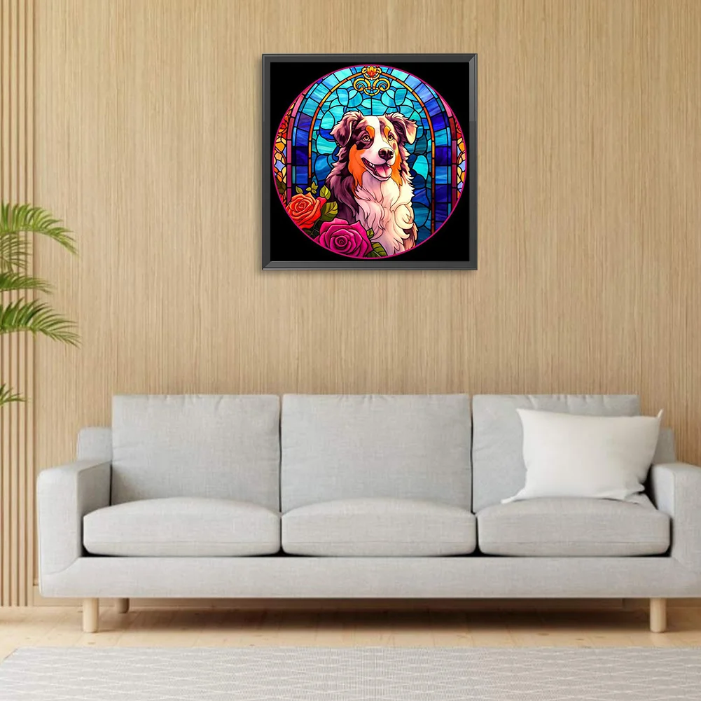 Full Round Diamond Painting 30*30cm - Stained Glass Dog