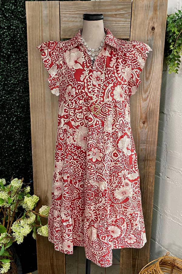 Women's dress | Vintage Flower Print V-neck Pleated Ruffle Dress ...