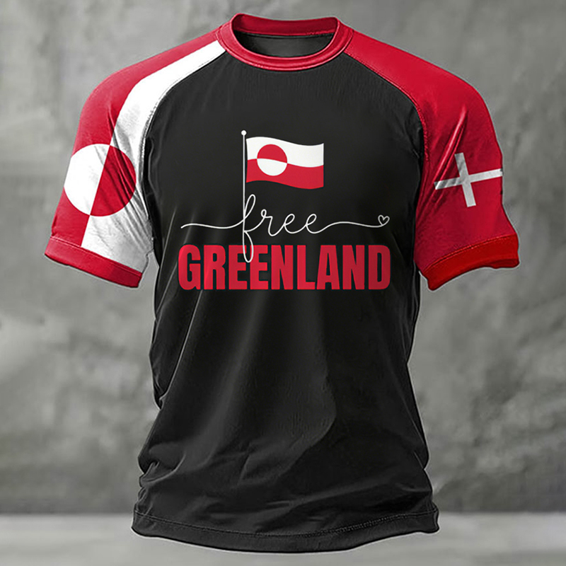 Men's Greenland Color Block Pattern Art Crew Neck Casual T-shirt artswardrobe