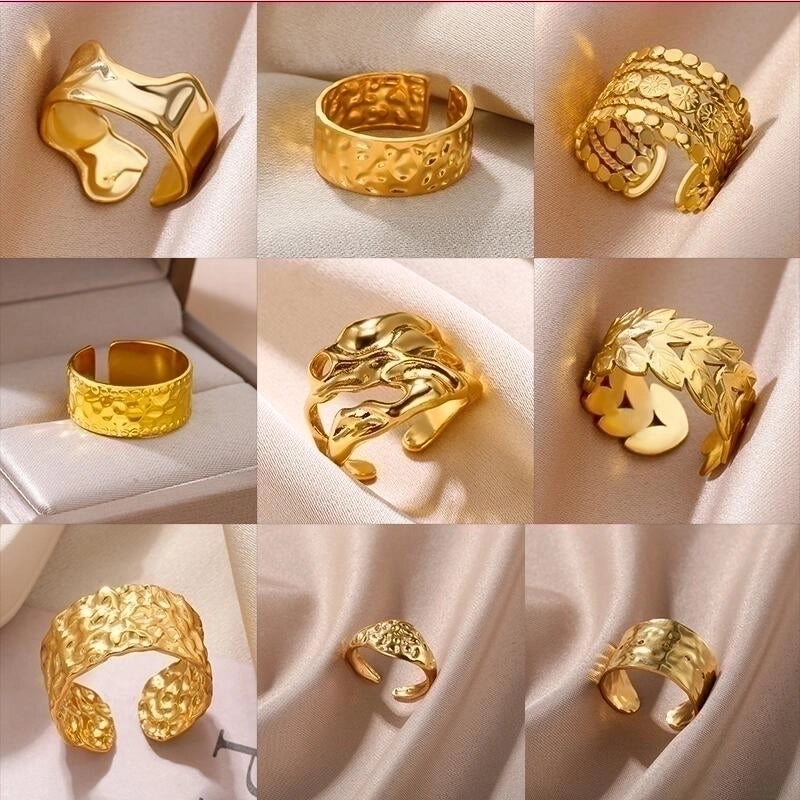 2 Pieces Vintage Style Exaggerated Minimalist Solid Color Stainless Steel Metal 18k Gold Plated Open Rings