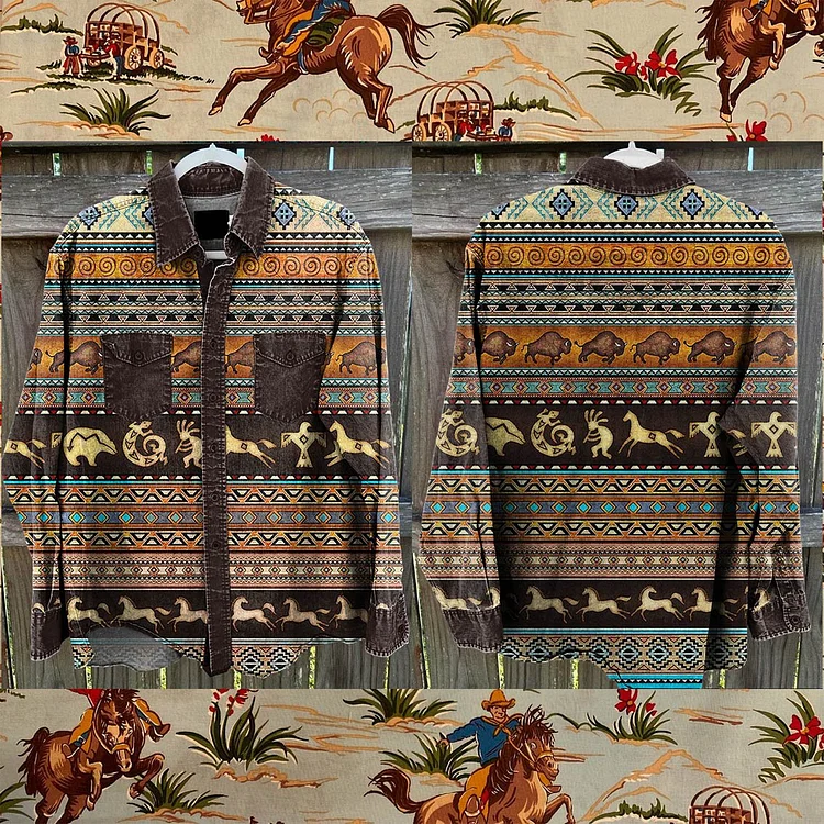 Aztec Nation Geometric Graphic Vintage Print Casual Shirt