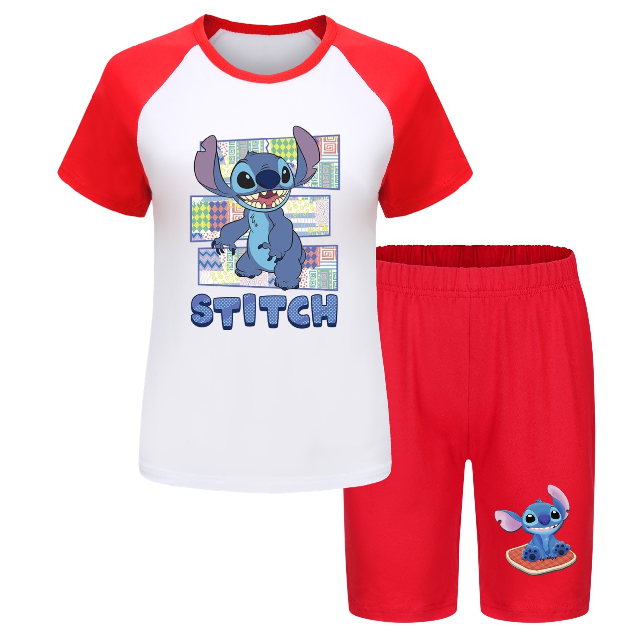 Stitch 110-170 Kids' T-Shirt and Shorts Pajama Set Summer Outfit 3557 -Mayoulove