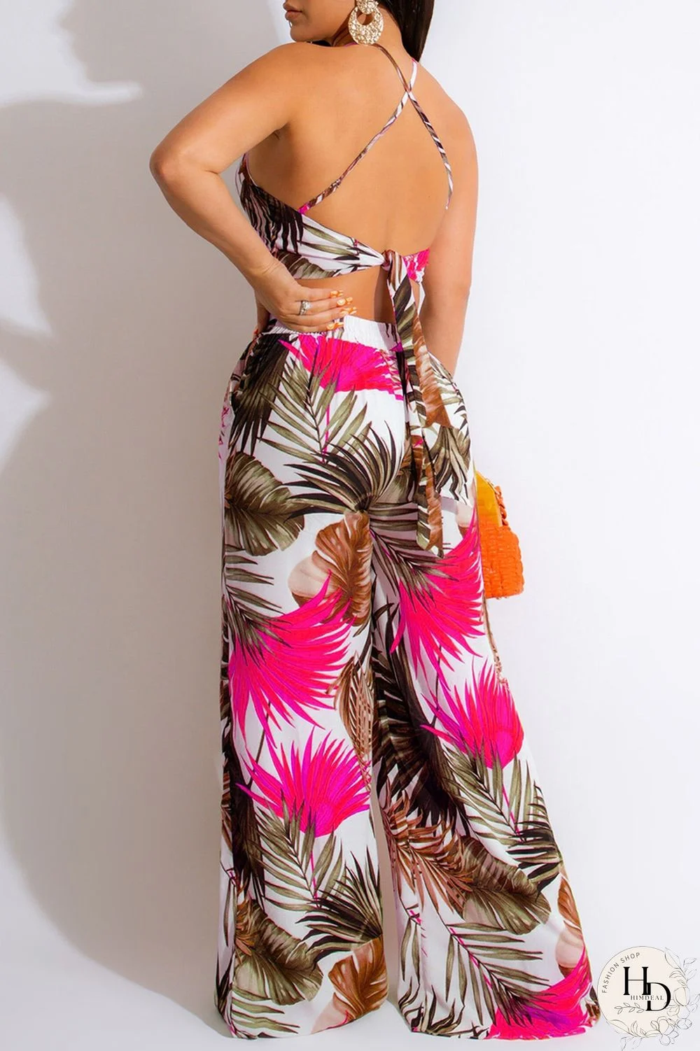 Blue Sexy Casual Print Frenulum Backless Spaghetti Strap Sleeveless Two Pieces