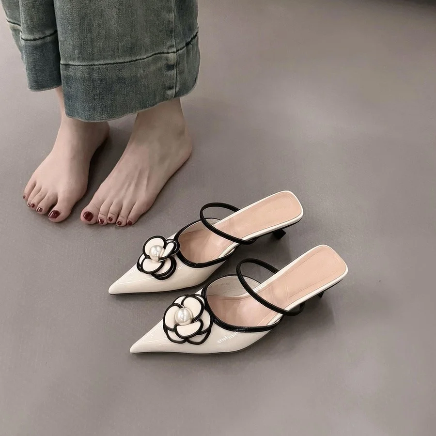 Breakj Breakj Fragrant High-Heeled French Bag Head Half Slippers Fairy Shoes Wear 2025 New Summer Temperament Pointy Single Shoes