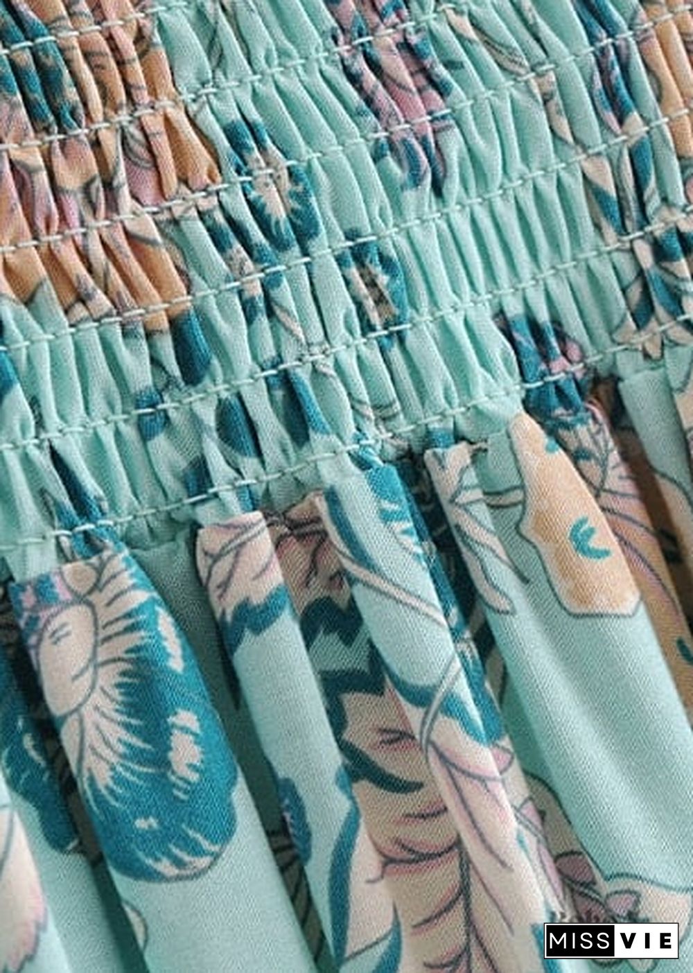 Boho Skirts in Smocked Waist, Bird Garden in Blue For Women