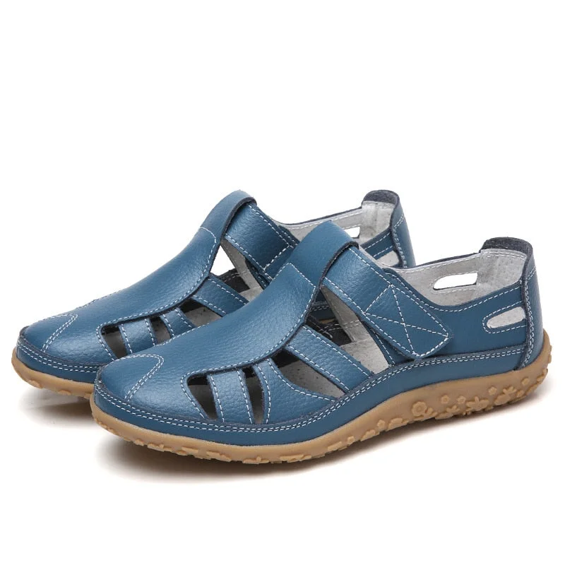 Women Gladiator Sandals Split Leather Summer Shoes Woman Hollow Out Flat Sandals Ladies Casual Soft Bottom Female Beach Sandal