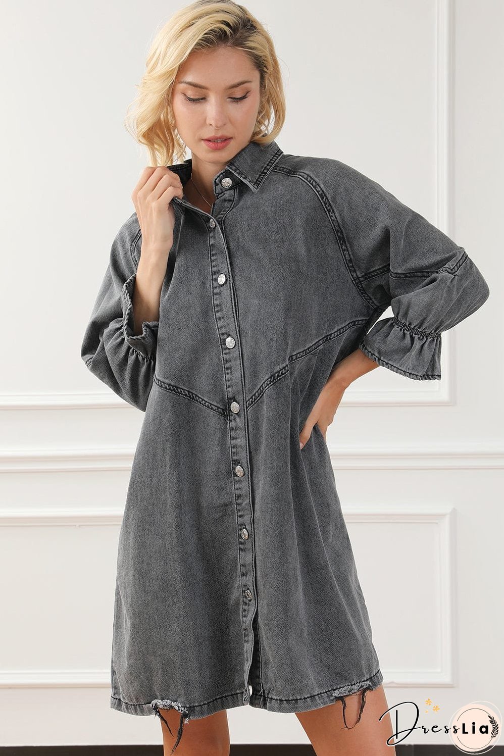 Denim Dress with Ruffles