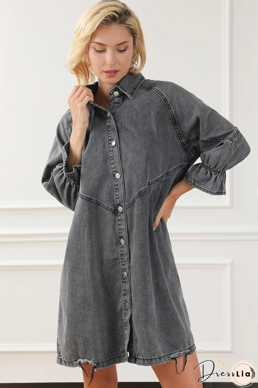 Denim Dress with Ruffles
