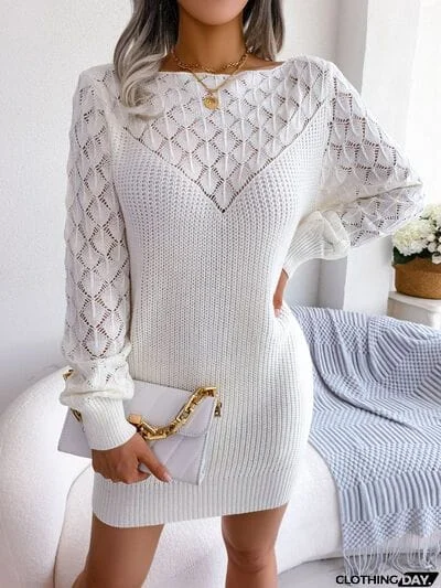 Openwork Boat Neck Sweater Dress