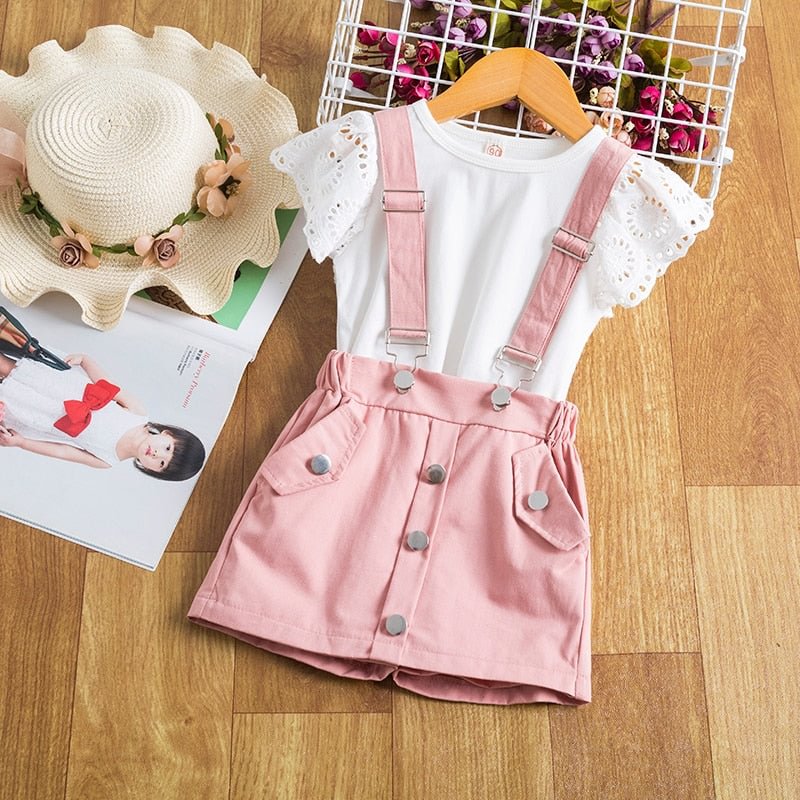 Summer Elegant Suit Kids Girls Baby Clothes Sets Short Sleeve T-Shirt+Skirt Pattern Funny Cool Casual Birthday Party Size 2-6T