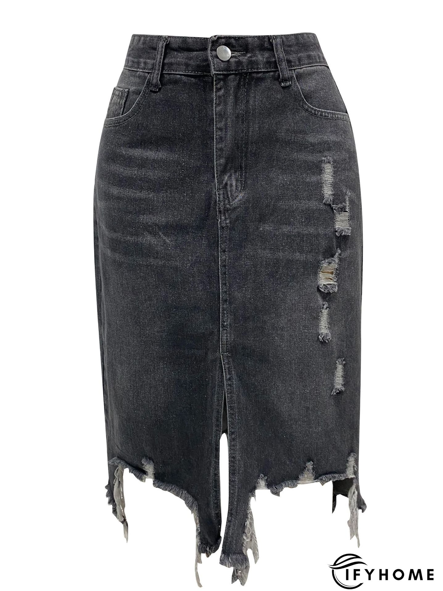 Spring Summer Women's High Waist Front Slit Denim Long Skirt | IFYHOME