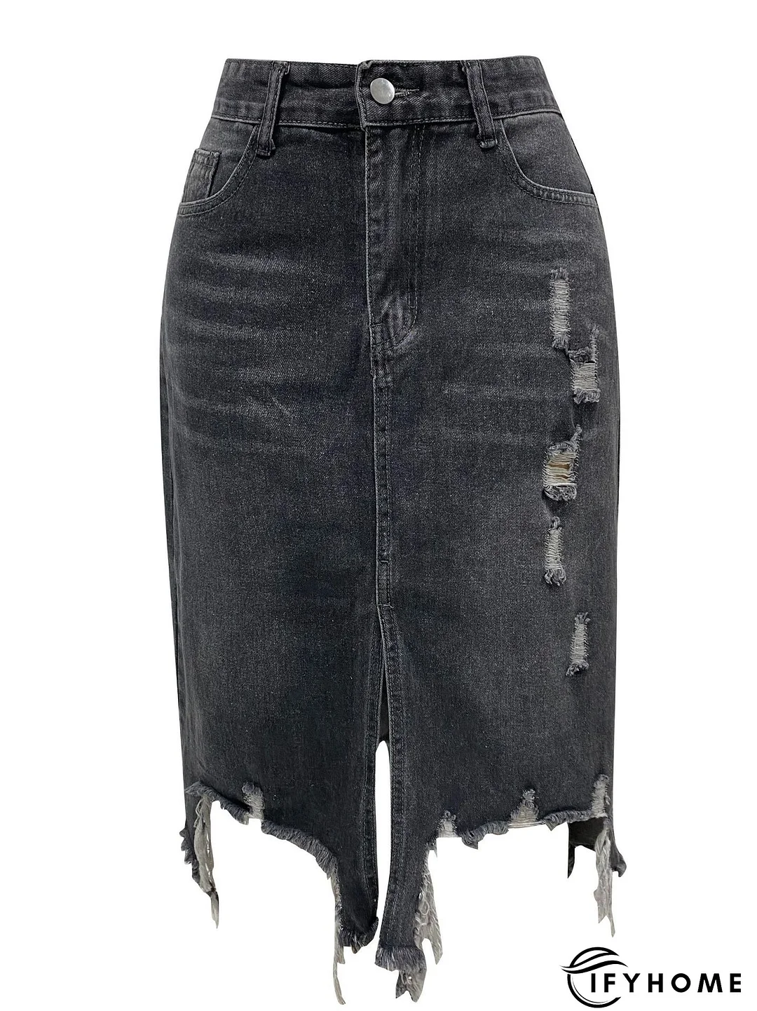 Spring Summer Women's High Waist Front Slit Denim Long Skirt | IFYHOME