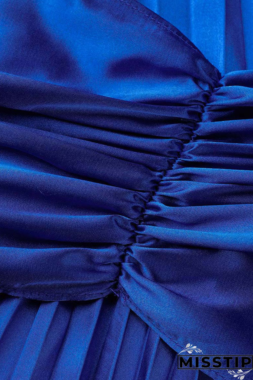 Colorful Blue Elegant Solid Patchwork Fold Oblique Collar Straight Dresses