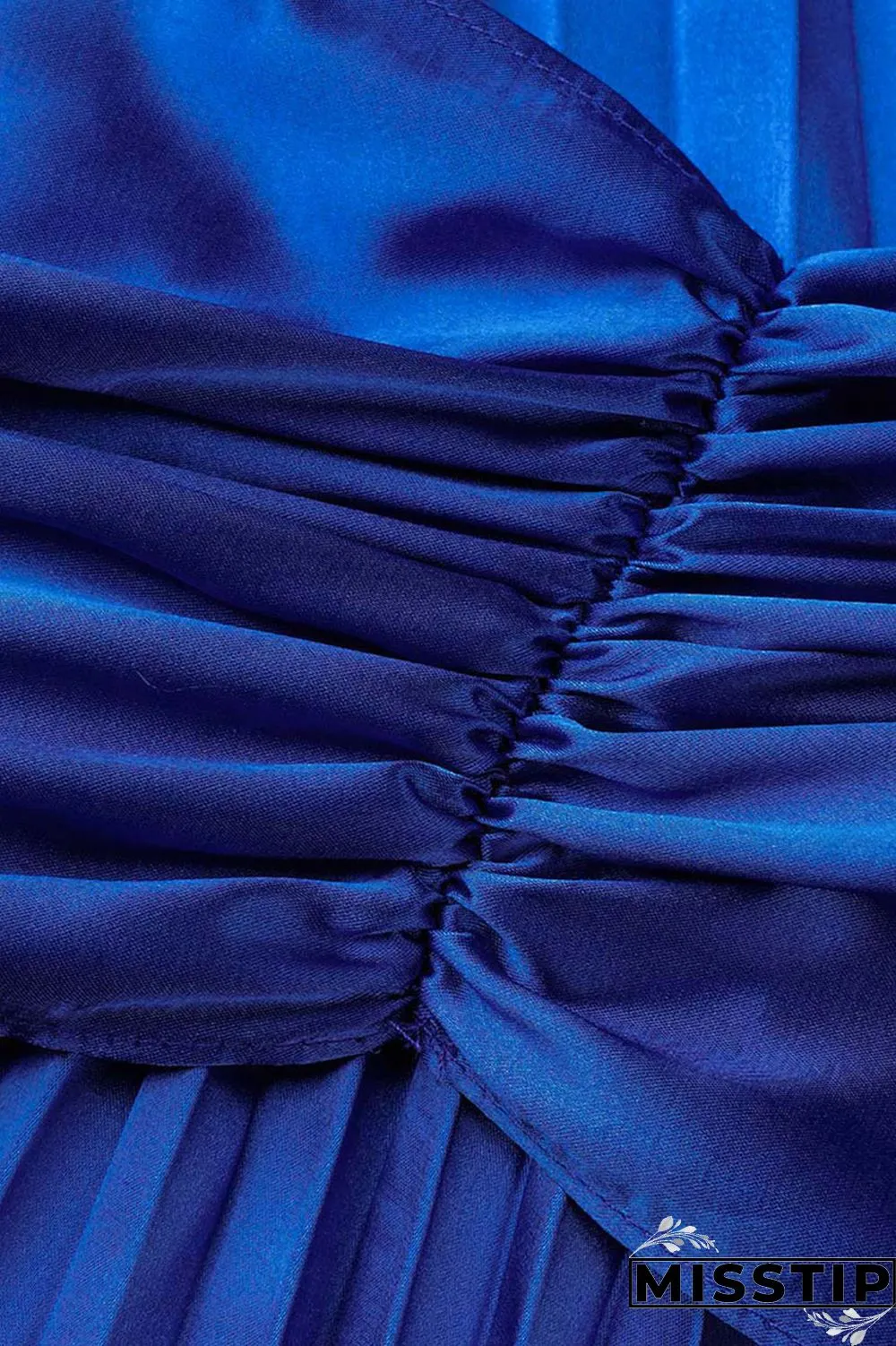 Colorful Blue Elegant Solid Patchwork Fold Oblique Collar Straight Dresses